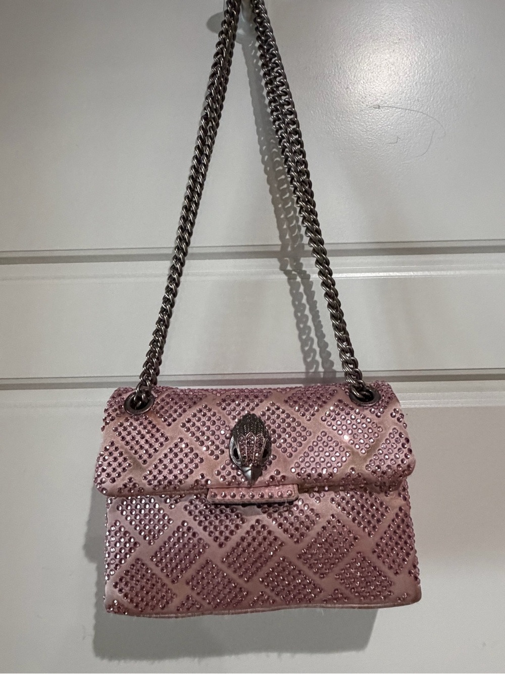 Kurt Geiger Metallic Light Pink Studded Chain Shoulder Bag